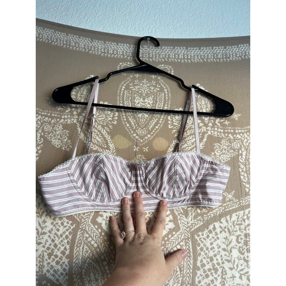 Helsa Wide Stripe Poplin Bra Mauve Stripe Underwire Bralette Size S - Picture 5 of 7